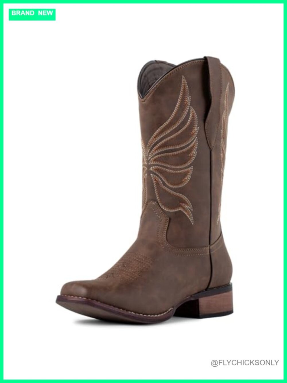 Square Toe Western Cowboy Boots Women Mid-Calf Faux Leather